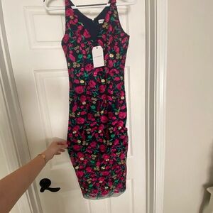 Dress the Population Black Floral Midi Dress